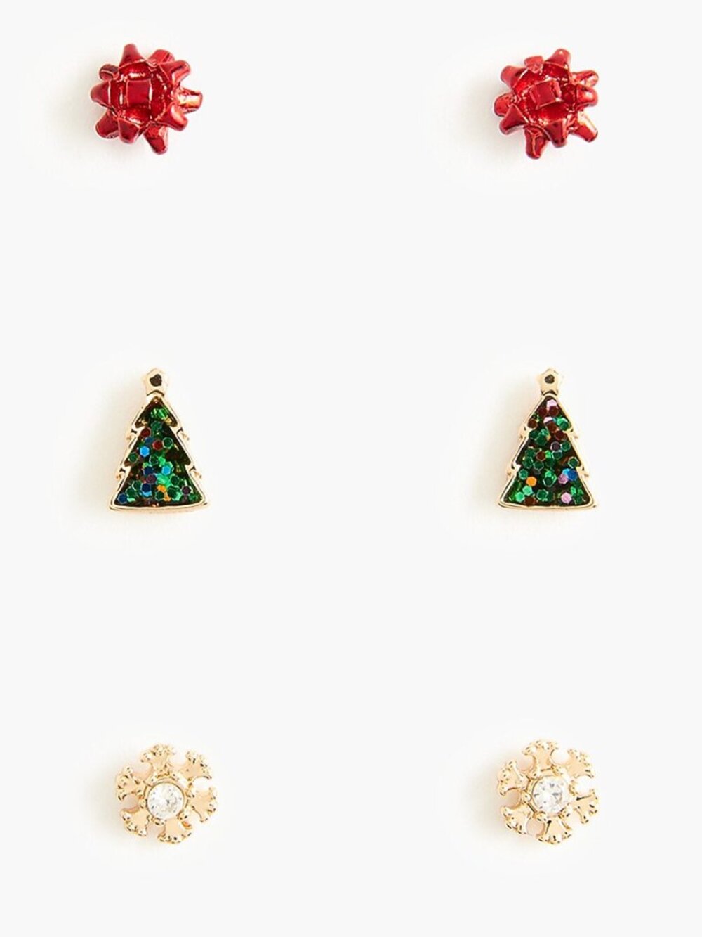 J. Crew Crewcuts Girls 3-Pair Holiday Stud Earrings - Red, Green & Gold/NWT